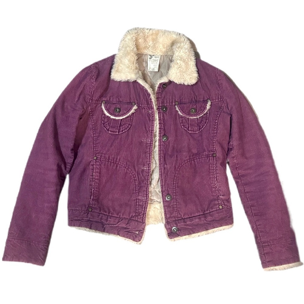 Plum fuchsia fur collar corduroy cropped light jacket fall